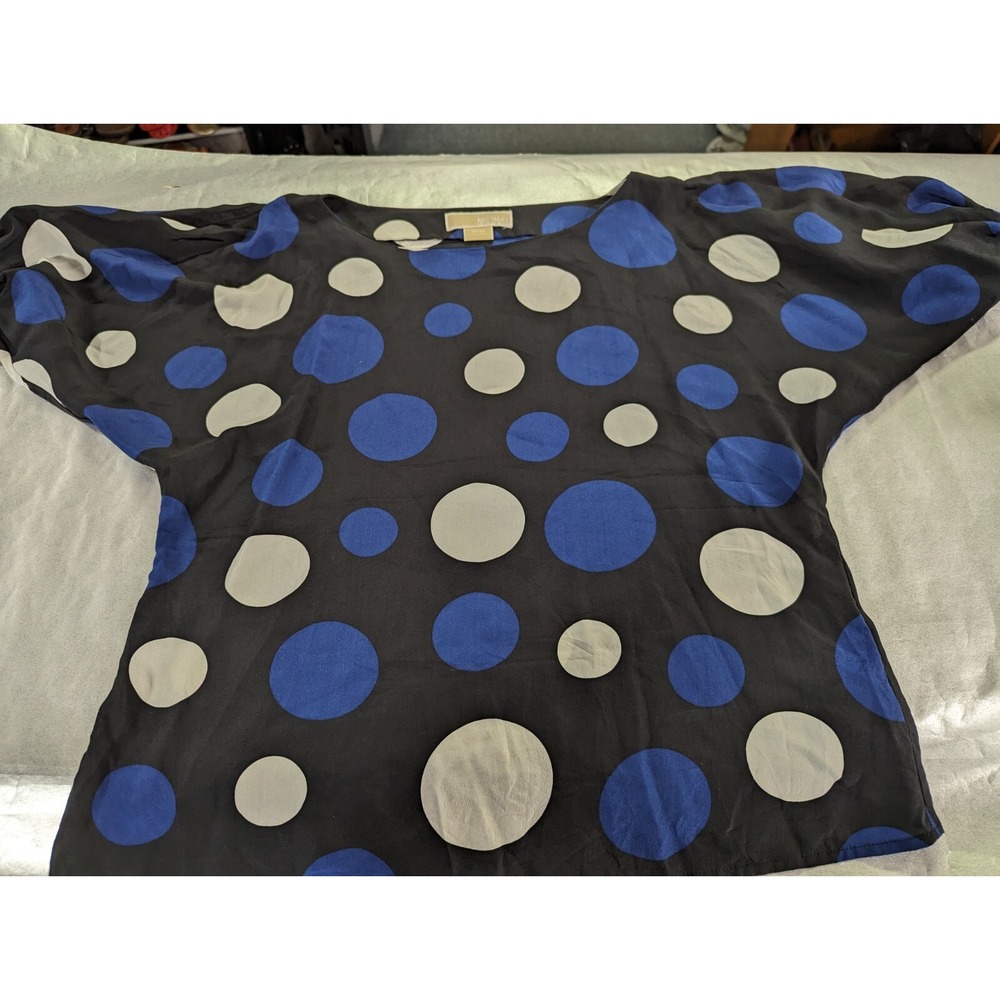 MIchael Kors womens M sheer blue black white circles top blouse‎ shirt